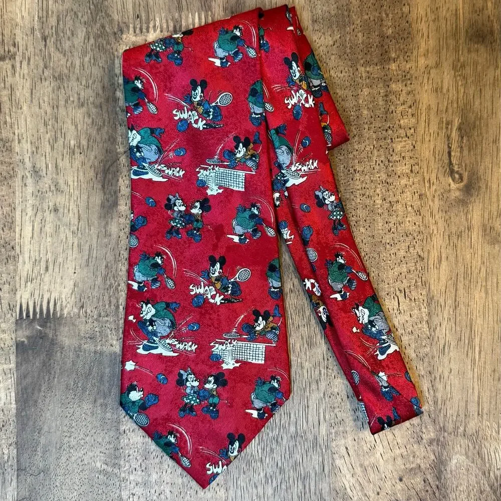 VTG Disney Unlimited Neck Tie 90s Tennis Sports SWACK Mickey Minnie Pete Red